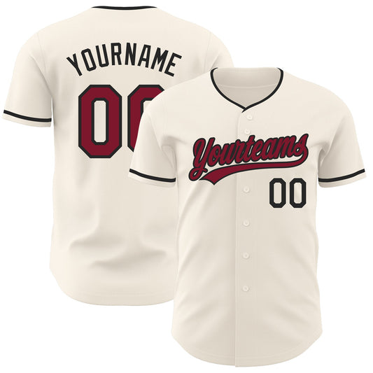 Custom Cream Crimson-Black Authentic Baseball Jersey - Main View