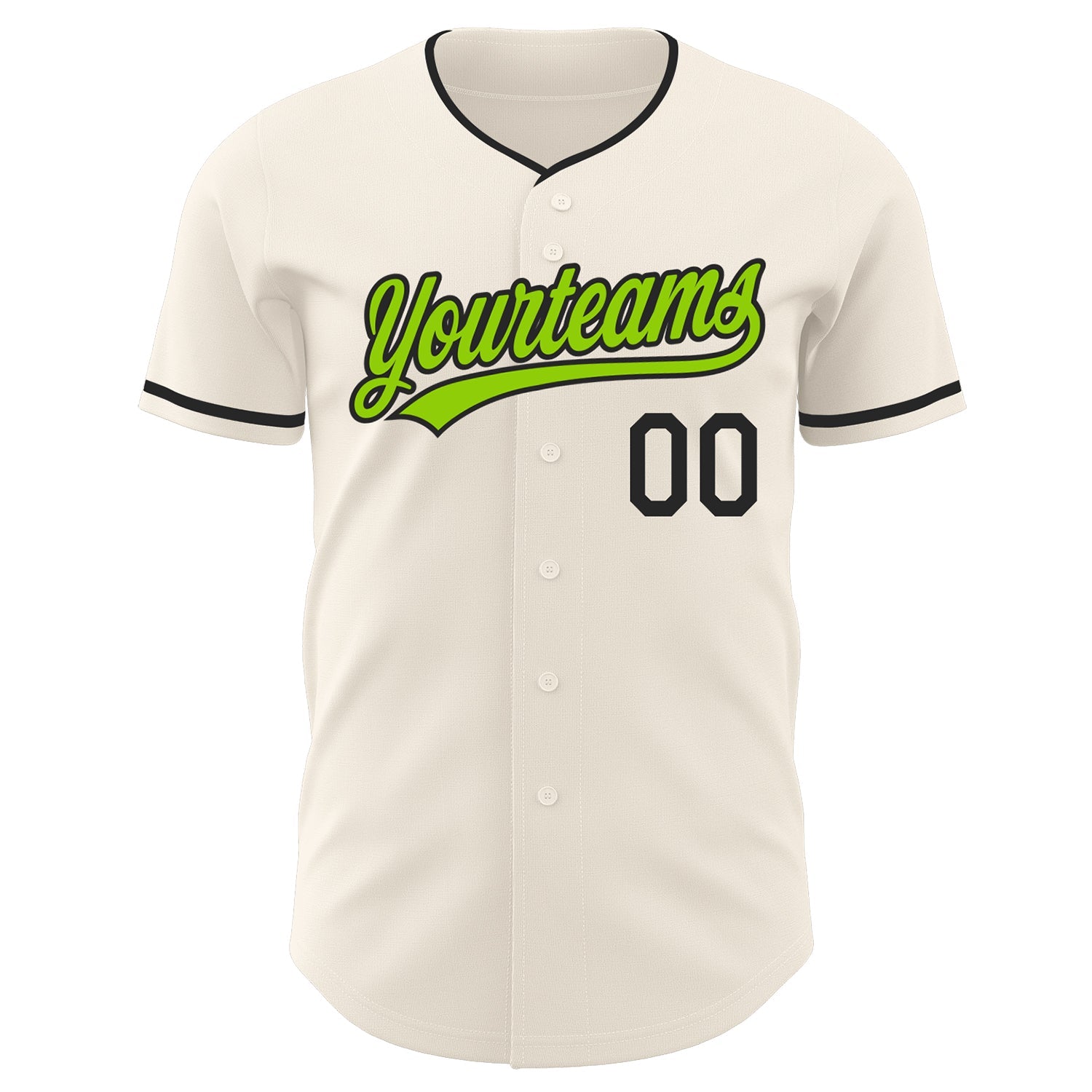 Custom Cream Neon Green-Black Authentic Baseball Jersey view 2