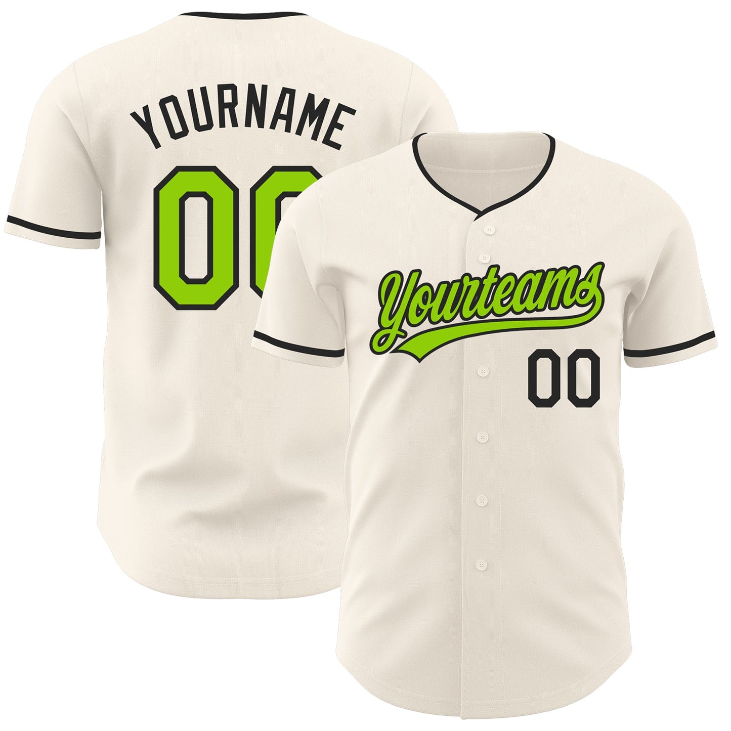 Custom Cream Neon Green-Black Authentic Baseball Jersey - Main View