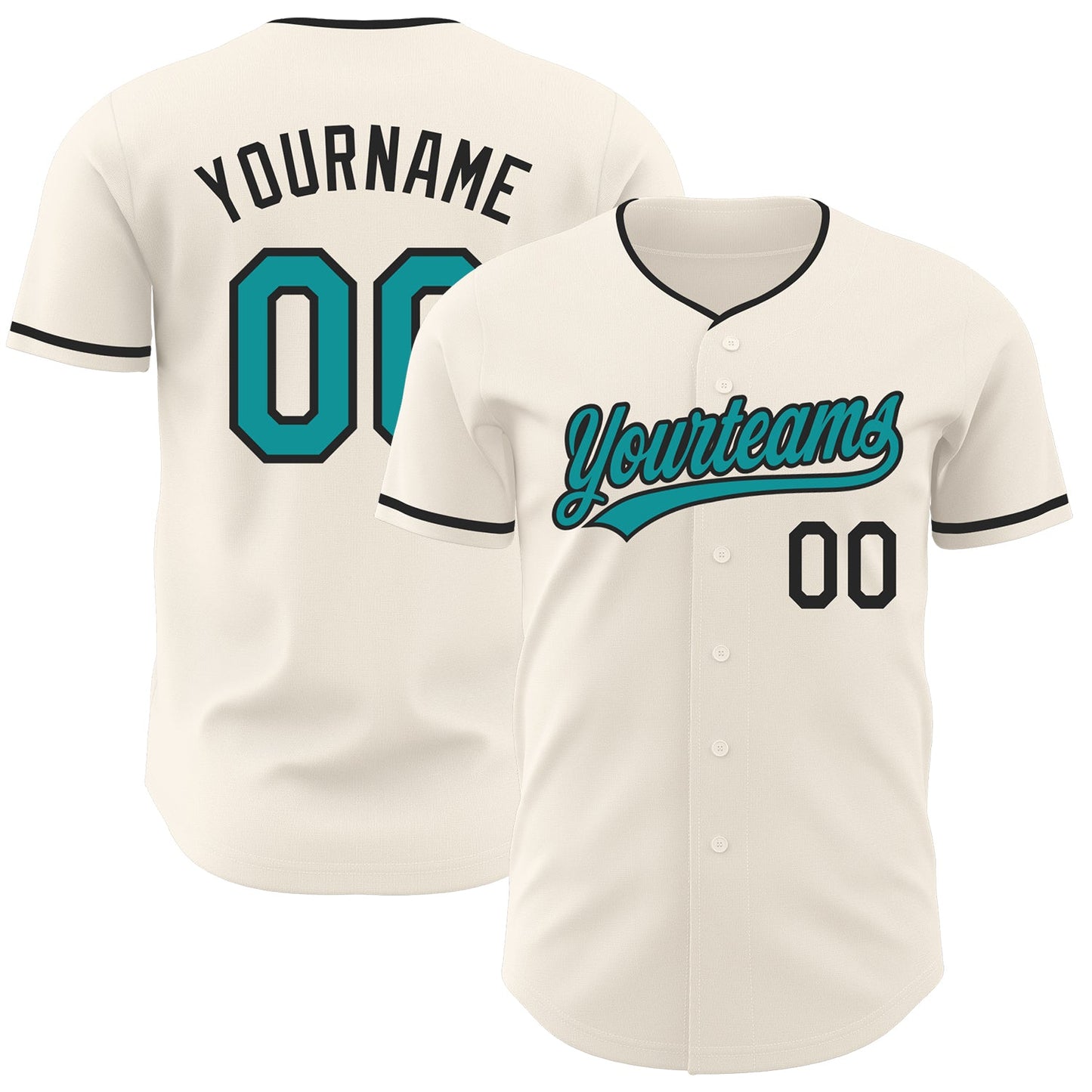 Custom Cream Teal-Black Authentic Baseball Jersey - Main View