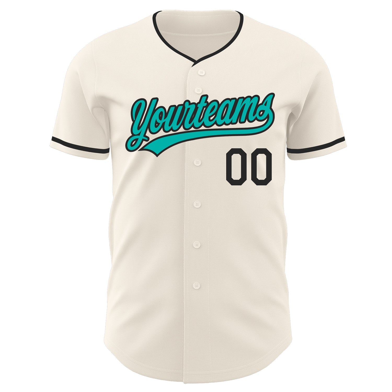 Custom Cream Aqua-Black Authentic Baseball Jersey view 2