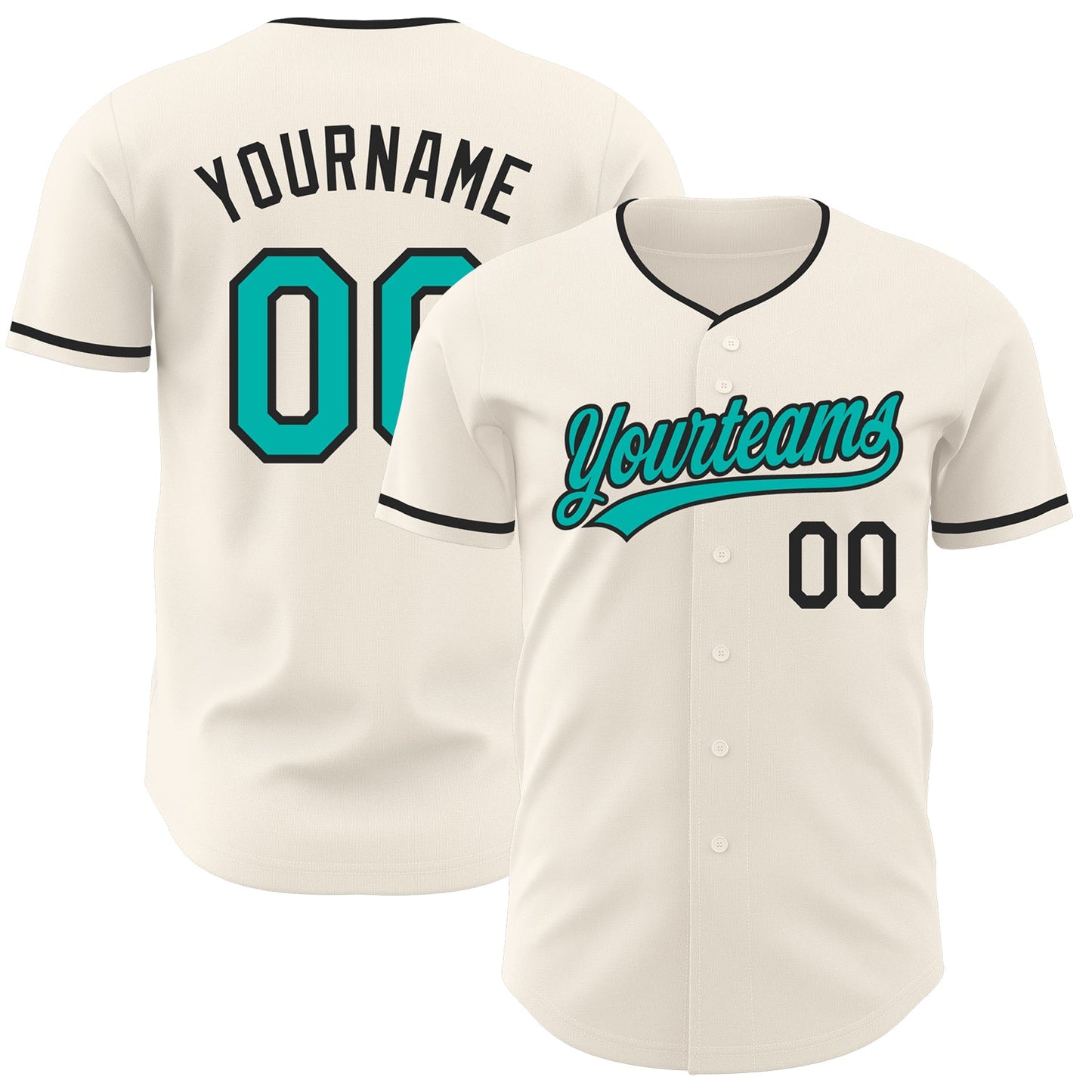 Custom Cream Aqua-Black Authentic Baseball Jersey - Main View