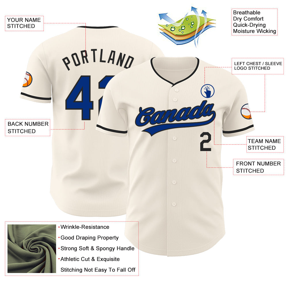 Custom Cream Royal-Black Authentic Baseball Jersey view 3