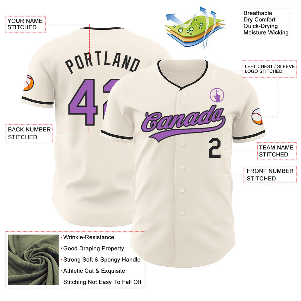 Custom Cream Medium Purple-Black Authentic Baseball Jersey view 3