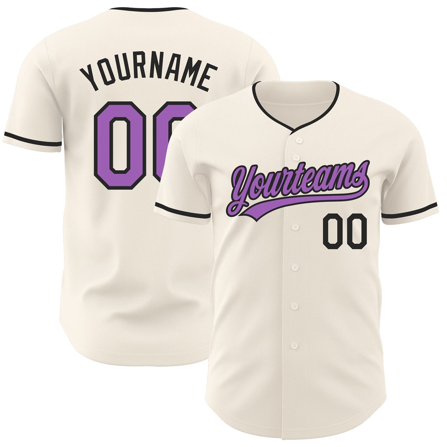 Custom Cream Medium Purple-Black Authentic Baseball Jersey - Main View