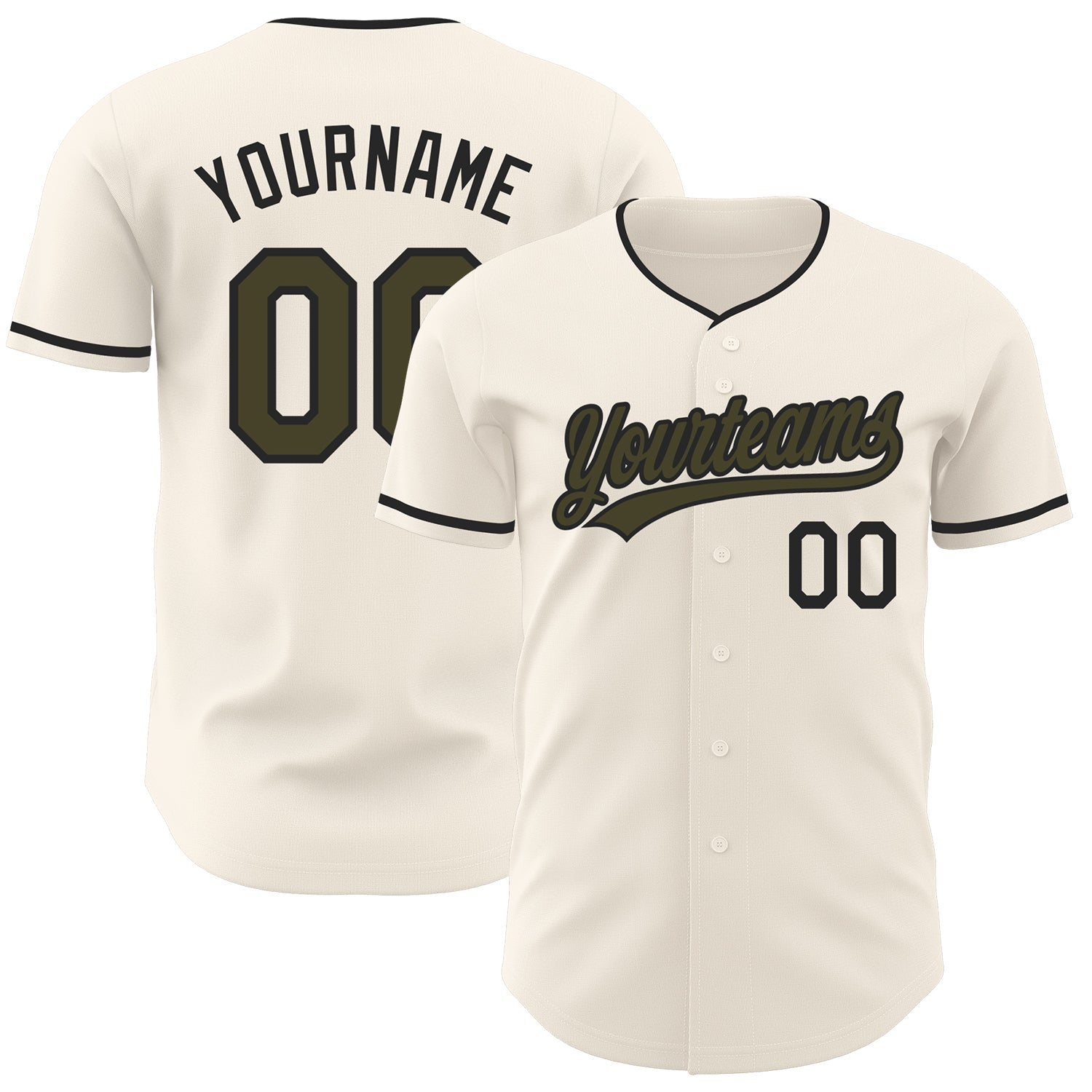 Custom Cream Olive-Black Authentic Baseball Jersey - Main View