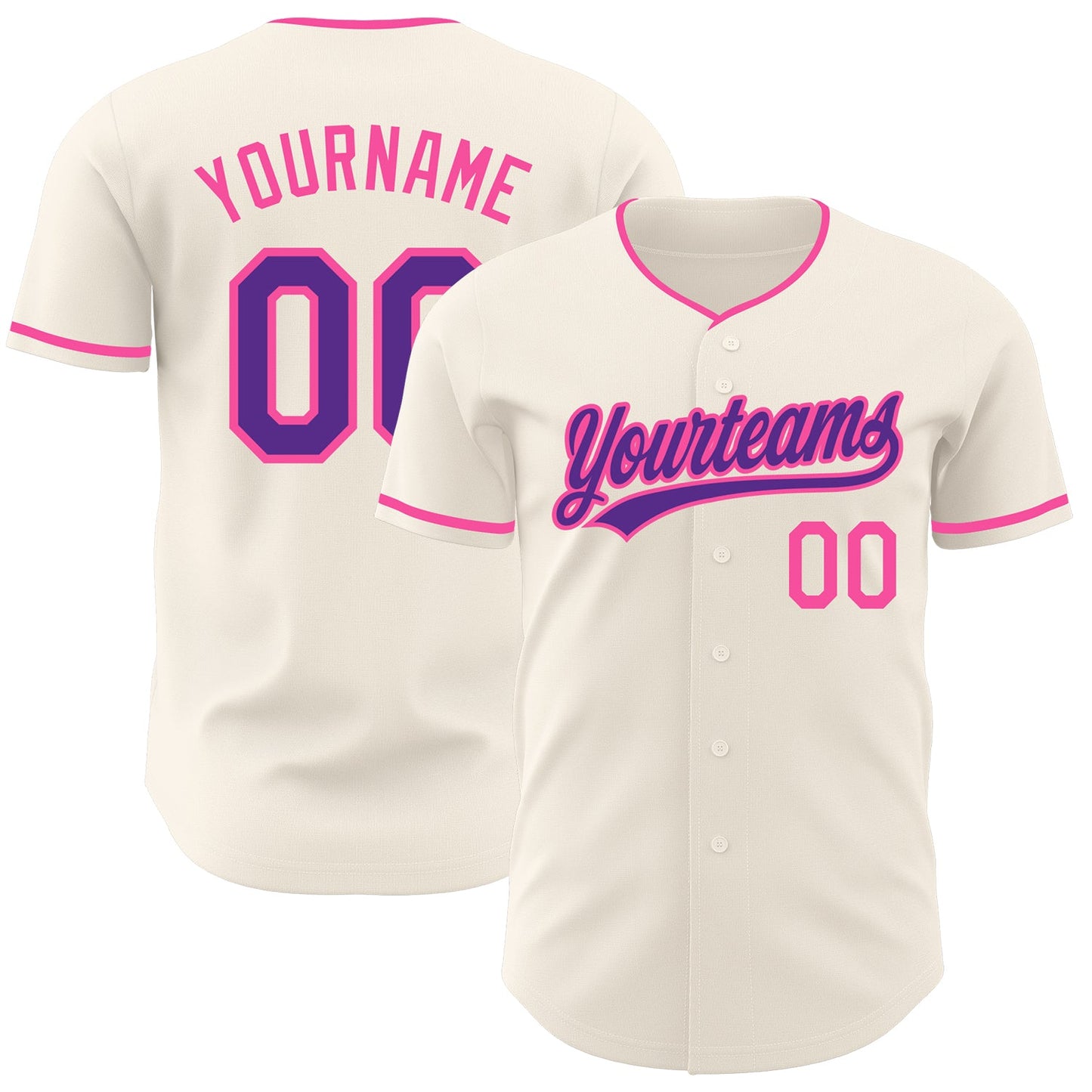 Custom Cream Purple-Pink Authentic Baseball Jersey - Main View