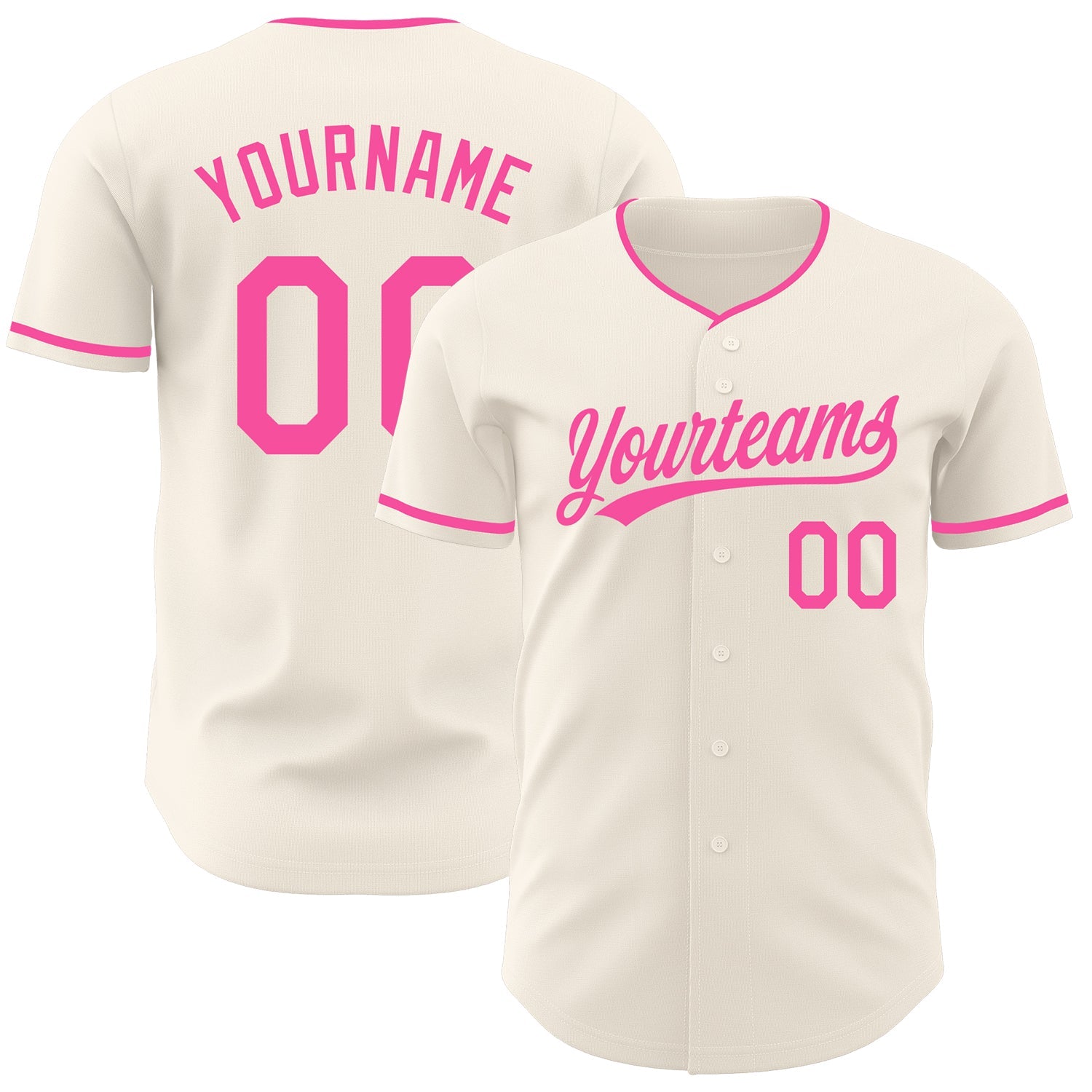 Custom Cream-Pink Authentic Baseball Jersey - Main View