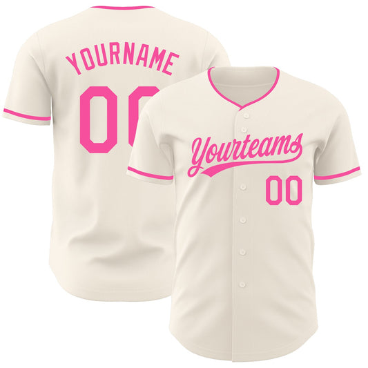 Custom Cream-Pink Authentic Baseball Jersey - Main View
