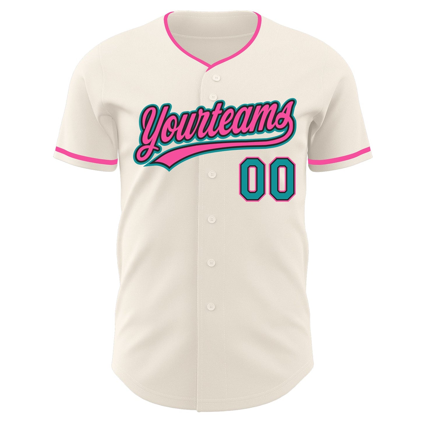 Custom Cream Teal Black-Pink Authentic Baseball Jersey view 2