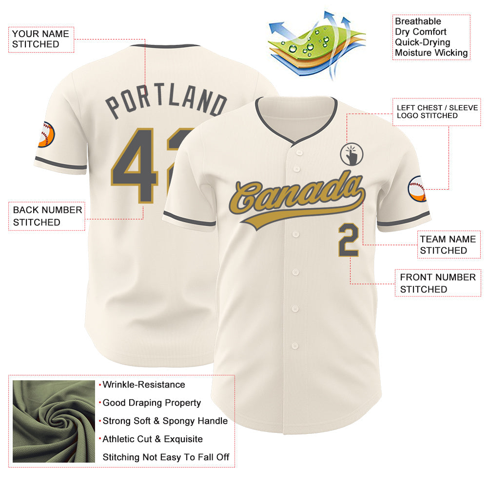 Custom Cream Steel Gray-Old Gold Authentic Baseball Jersey view 3