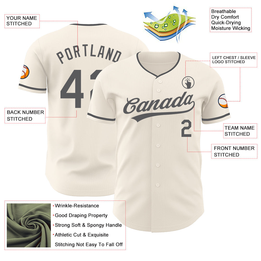 Custom Cream-Steel Gray Authentic Baseball Jersey view 3