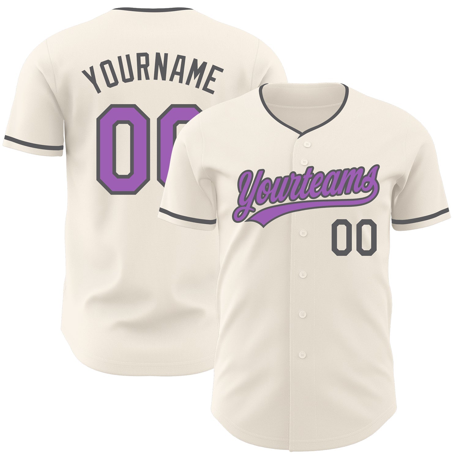 Custom Cream Medium Purple-Steel Gray Authentic Baseball Jersey - Main View