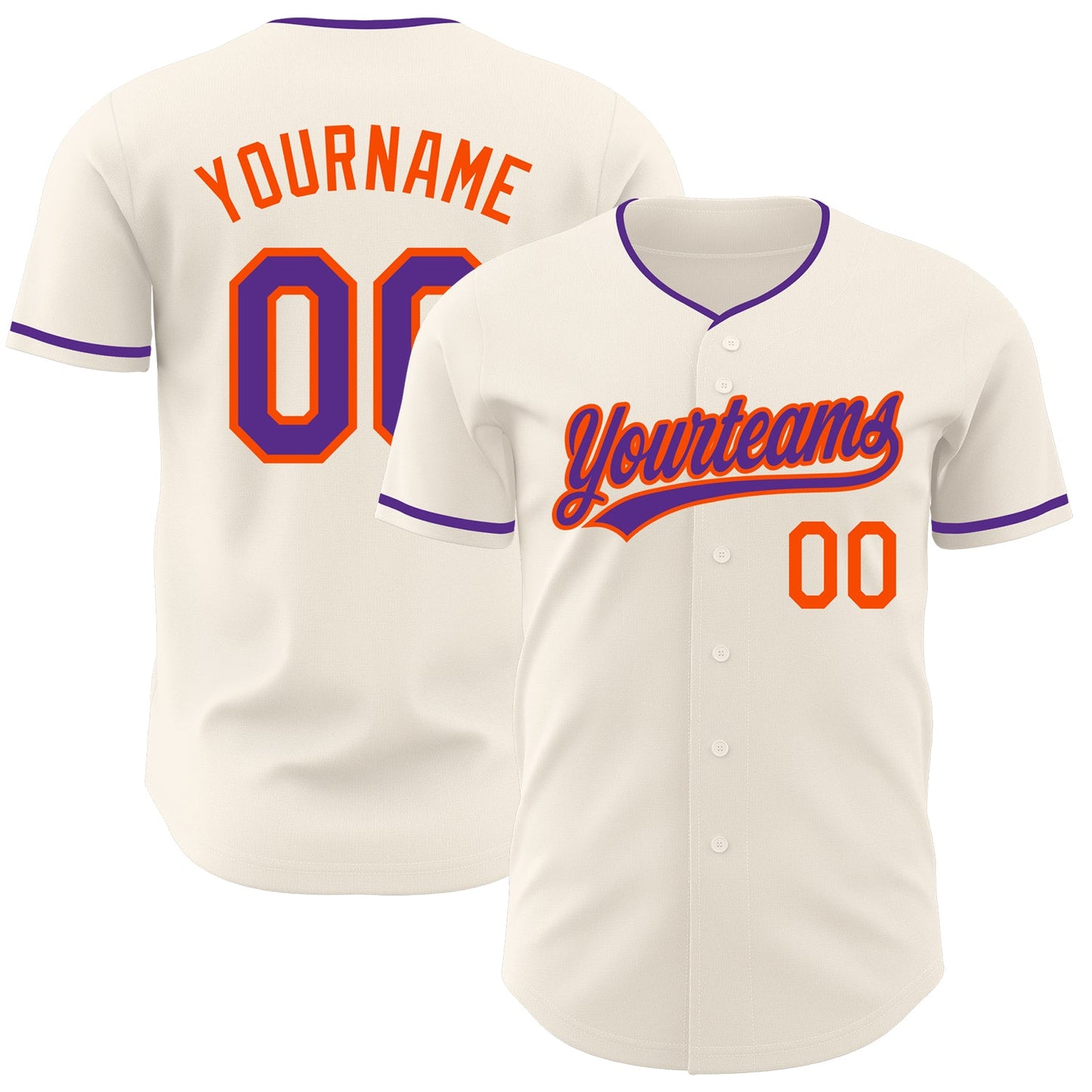 Custom Cream Purple-Orange Authentic Baseball Jersey - Main View