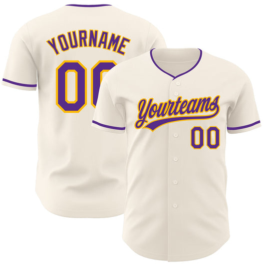 Custom Cream Purple-Gold Authentic Baseball Jersey - Main View
