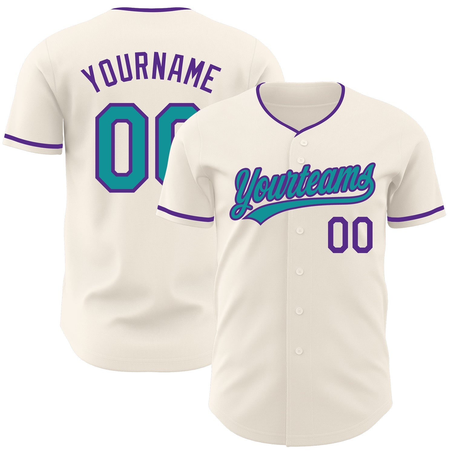 Custom Cream Teal-Purple Authentic Baseball Jersey - Main View