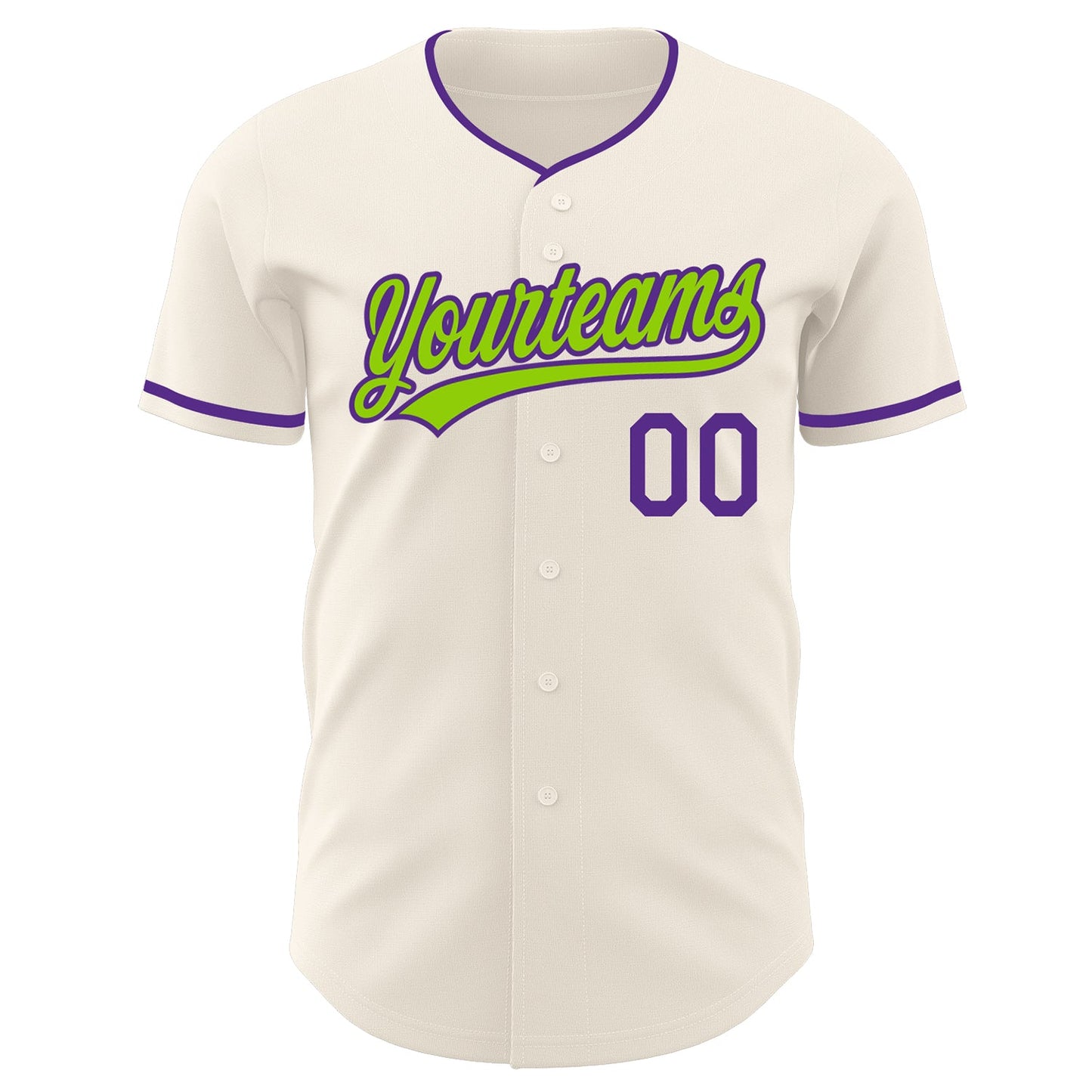 Custom Cream Neon Green-Purple Authentic Baseball Jersey view 2