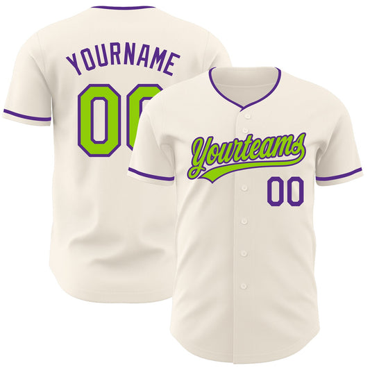 Custom Cream Neon Green-Purple Authentic Baseball Jersey - Main View