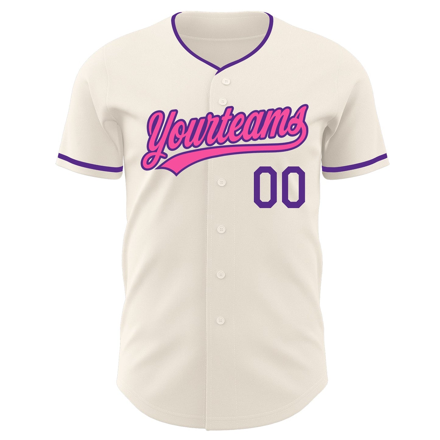 Custom Cream Pink-Purple Authentic Baseball Jersey view 2