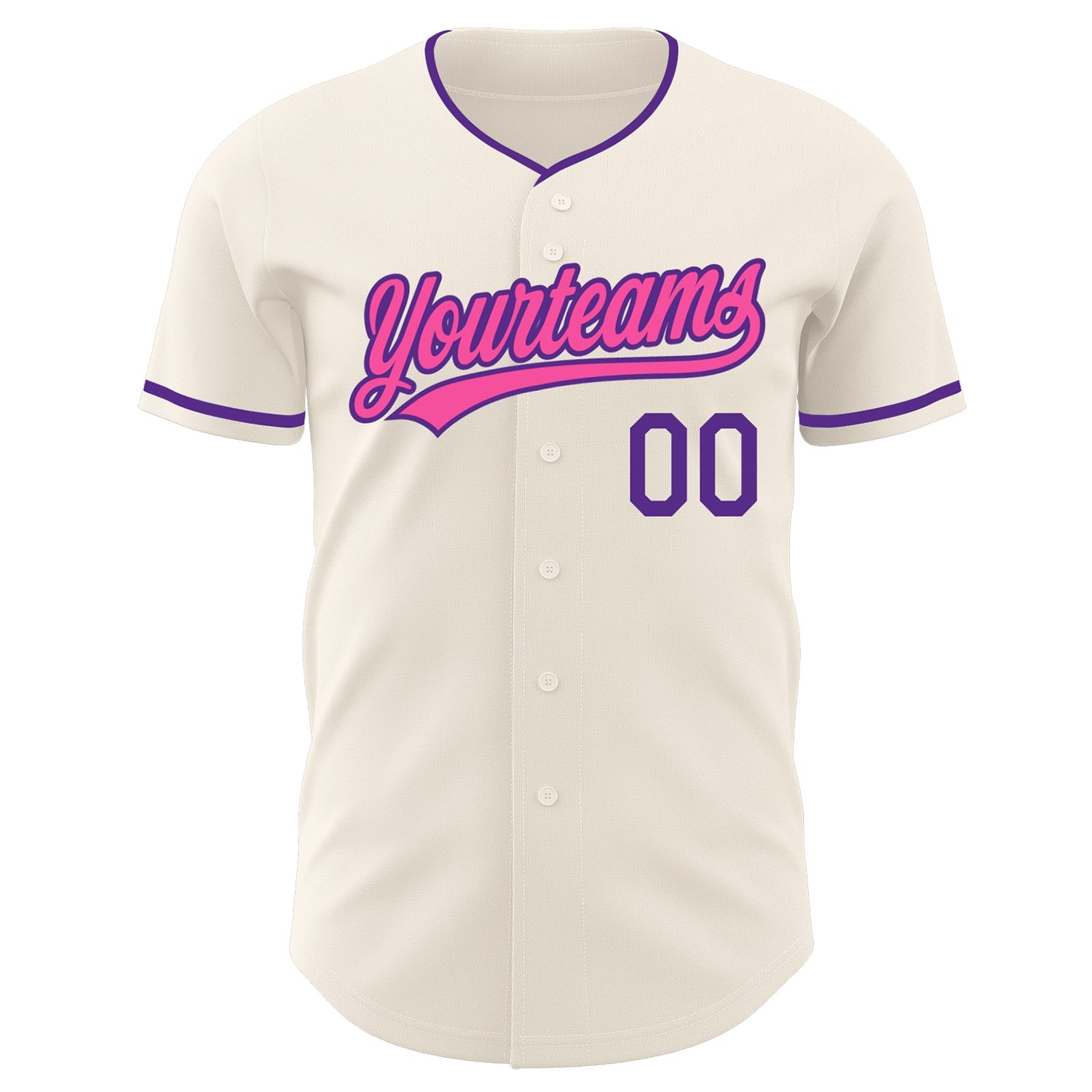 Custom Cream Pink-Purple Authentic Baseball Jersey view 2