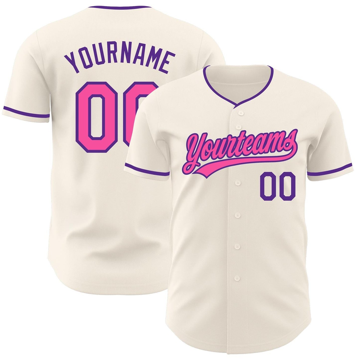 Custom Cream Pink-Purple Authentic Baseball Jersey - Main View