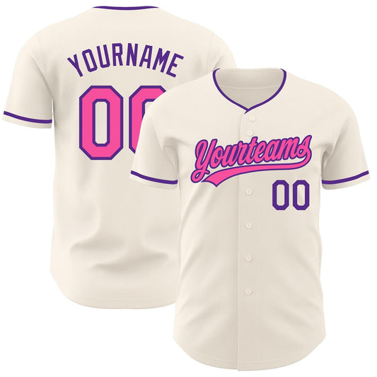 Custom Cream Pink-Purple Authentic Baseball Jersey - Main View