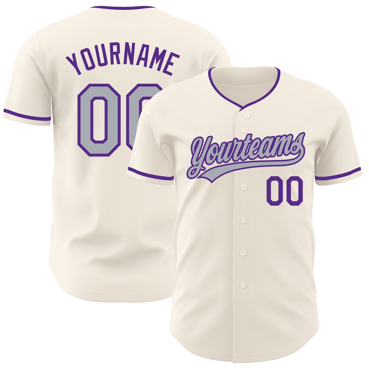 Custom Cream Gray-Purple Authentic Baseball Jersey - Main View