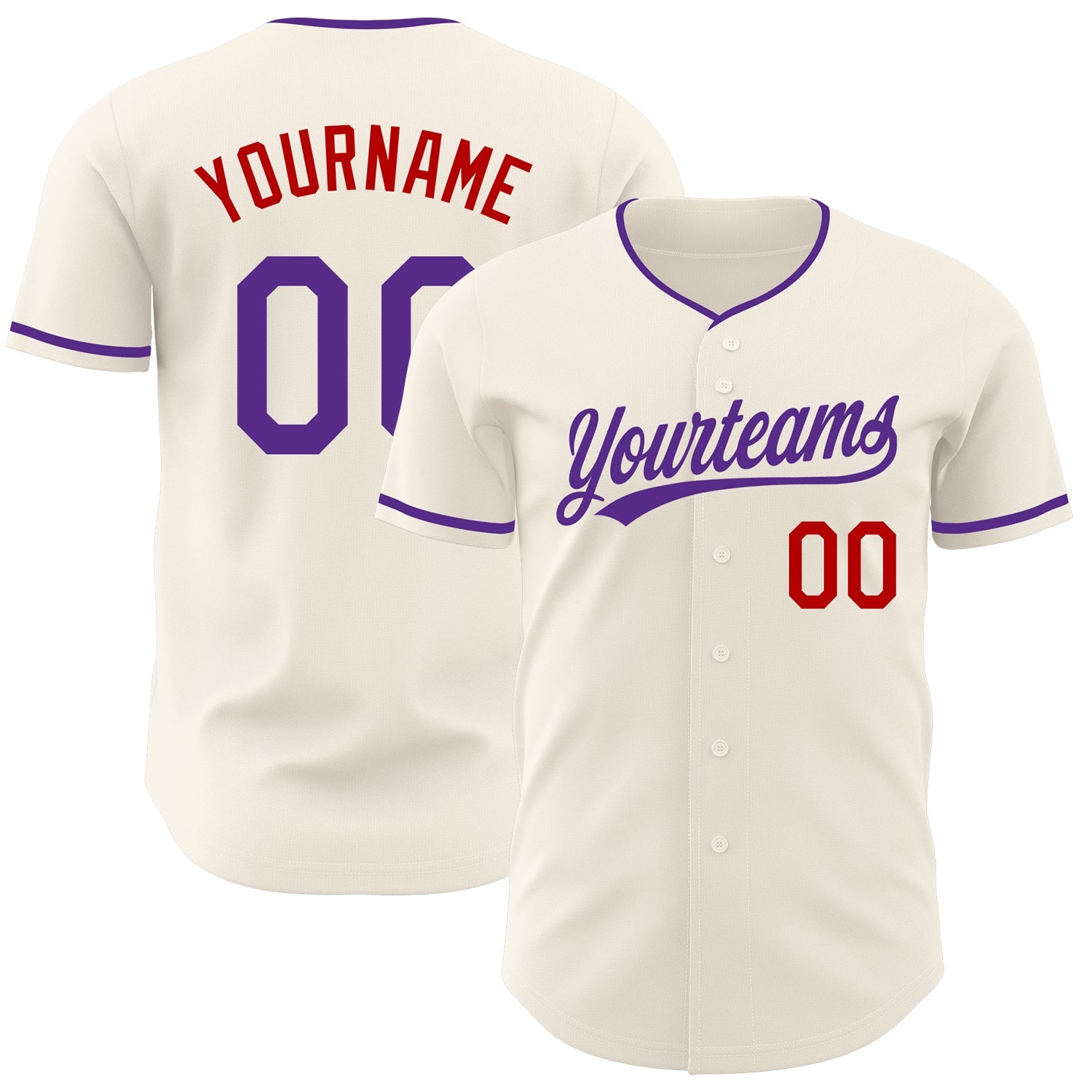Custom Cream Purple-Red Authentic Baseball Jersey - Main View