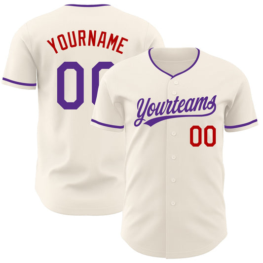 Custom Cream Purple-Red Authentic Baseball Jersey - Main View