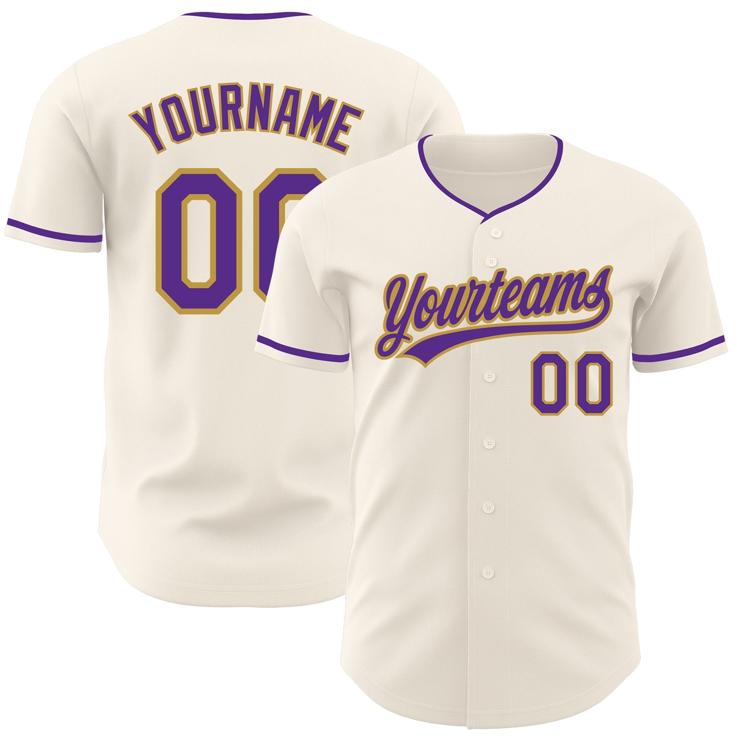 Custom Cream Purple-Old Gold Authentic Baseball Jersey - Main View