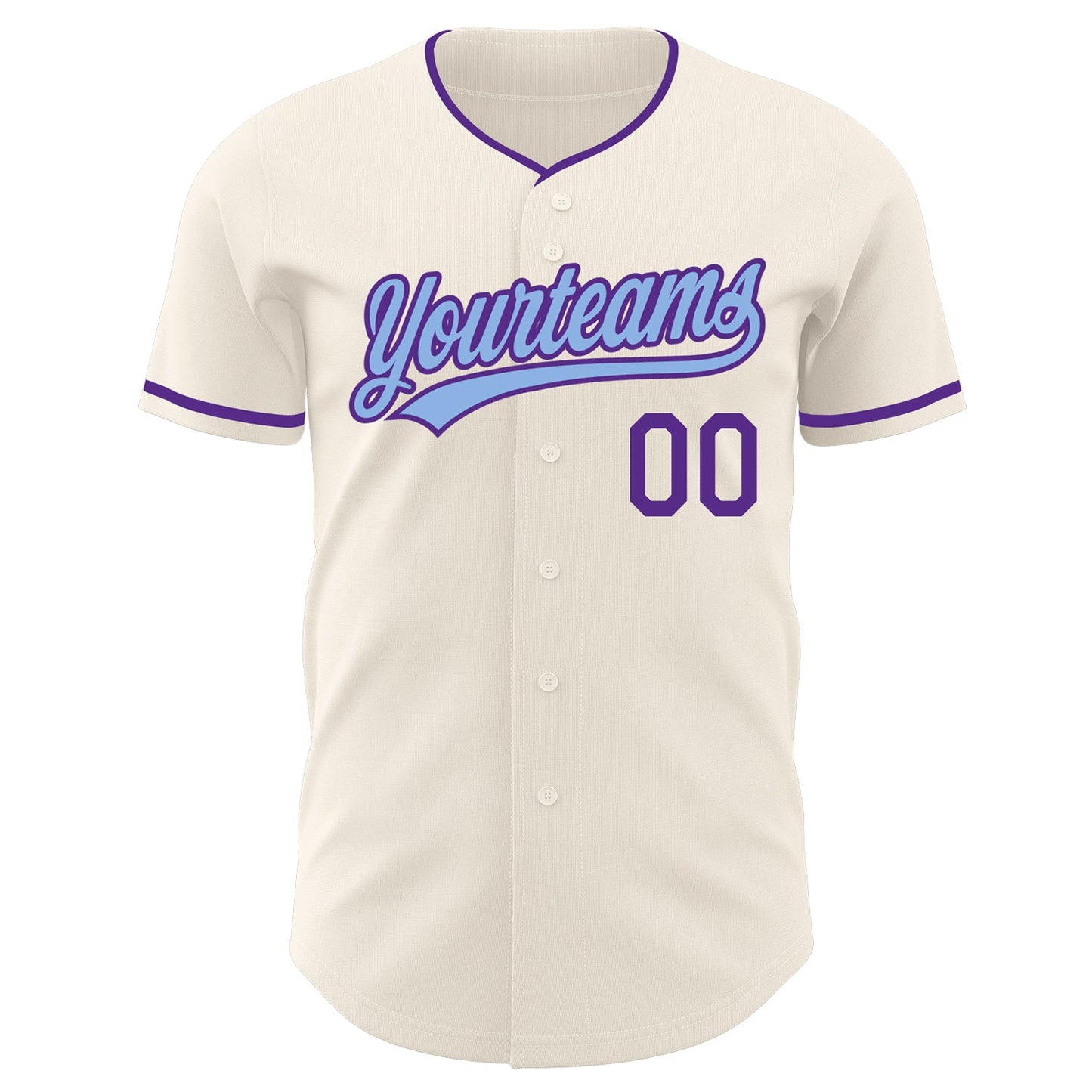 Custom Cream Light Blue-Purple Authentic Baseball Jersey view 2