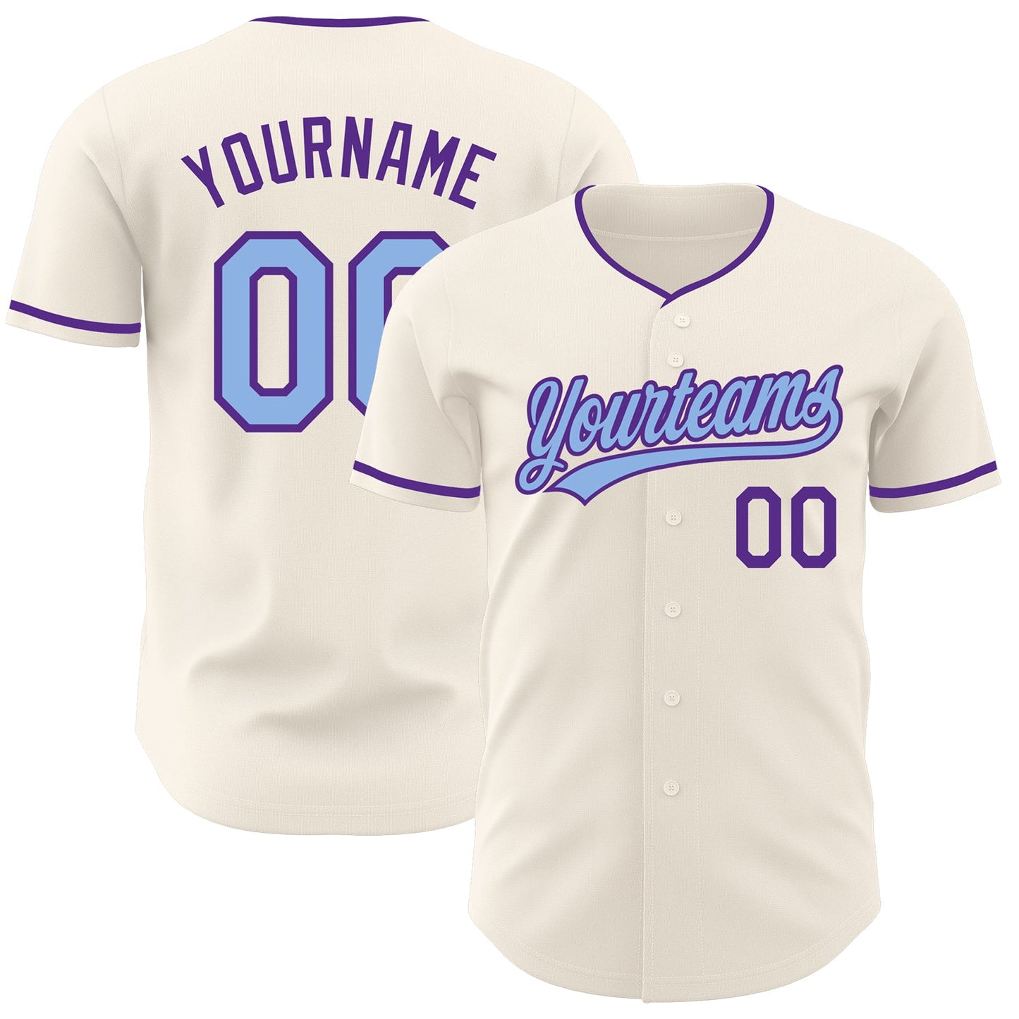 Custom Cream Light Blue-Purple Authentic Baseball Jersey - Main View
