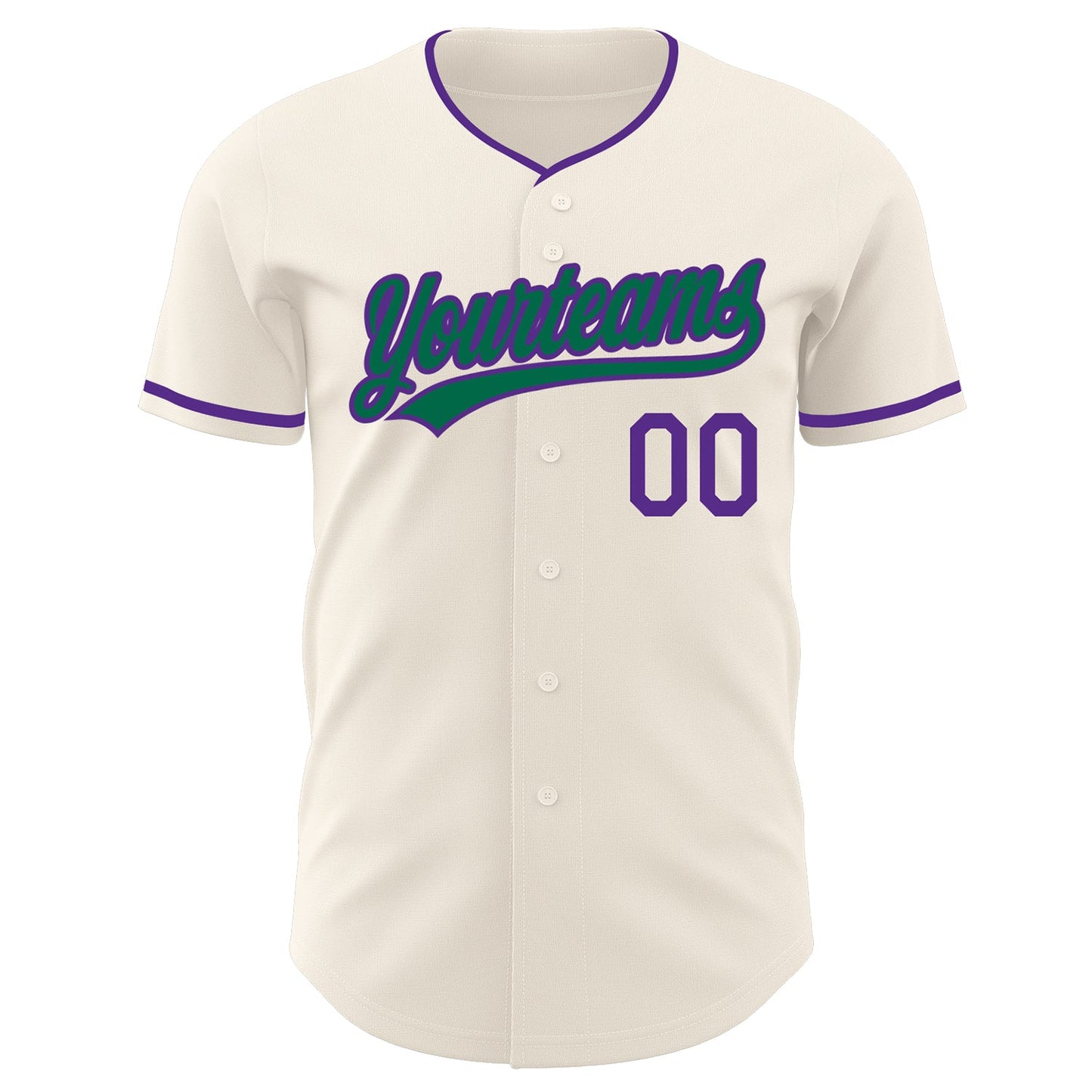 Custom Cream Kelly Green-Purple Authentic Baseball Jersey view 2