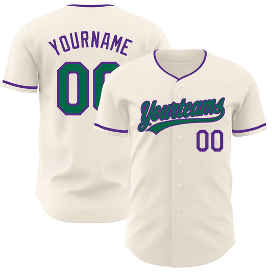 Custom Cream Kelly Green-Purple Authentic Baseball Jersey - Main View