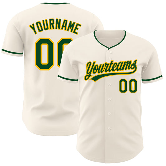 Custom Cream Green-Gold Authentic Baseball Jersey - Main View