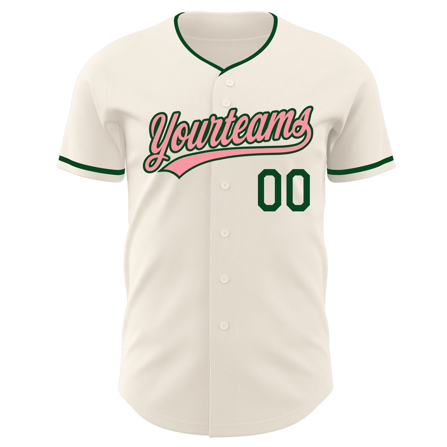 Custom Cream Medium Pink-Green Authentic Baseball Jersey view 2