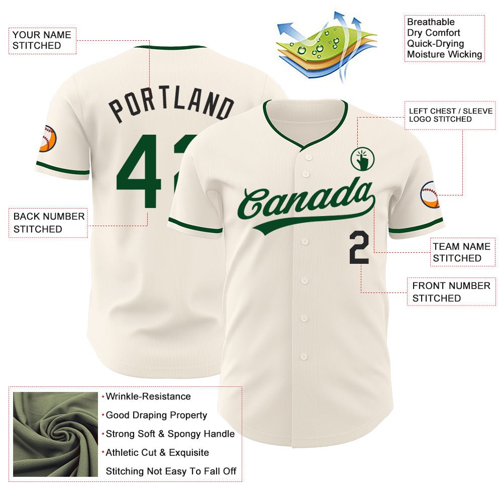 Custom Cream Green-Black Authentic Baseball Jersey view 3