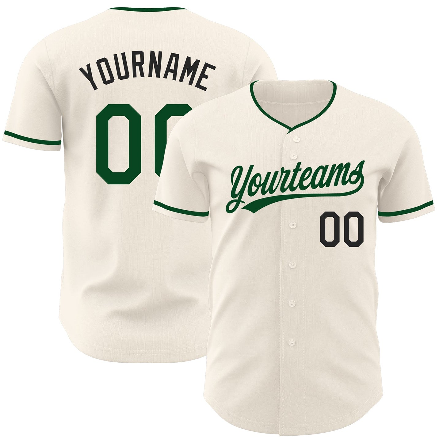 Custom Cream Green-Black Authentic Baseball Jersey - Main View