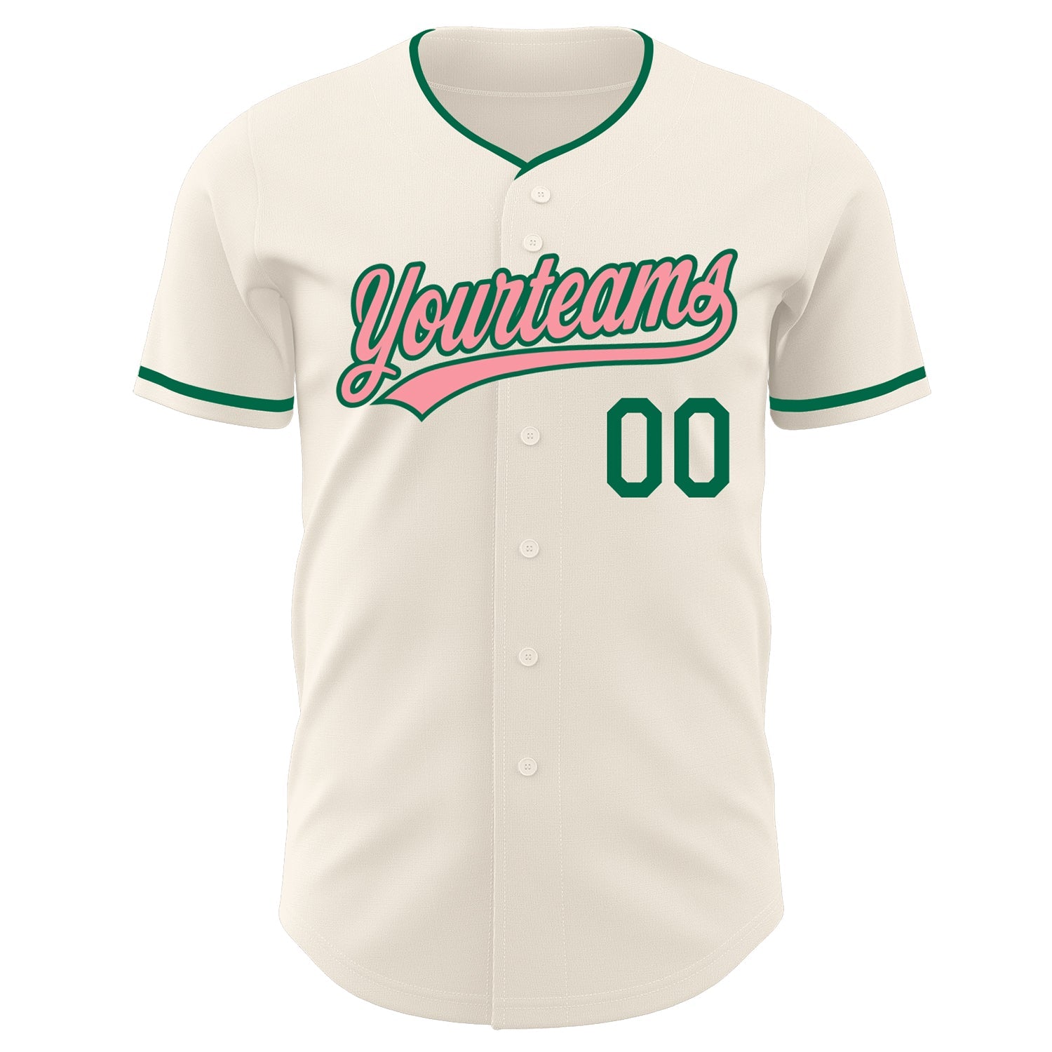 Custom Cream Medium Pink-Kelly Green Authentic Baseball Jersey view 2