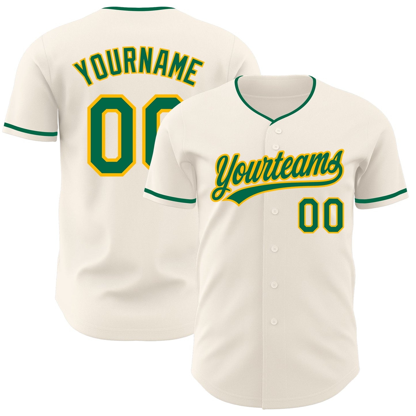 Custom Cream Kelly Green-Gold Authentic Baseball Jersey - Main View