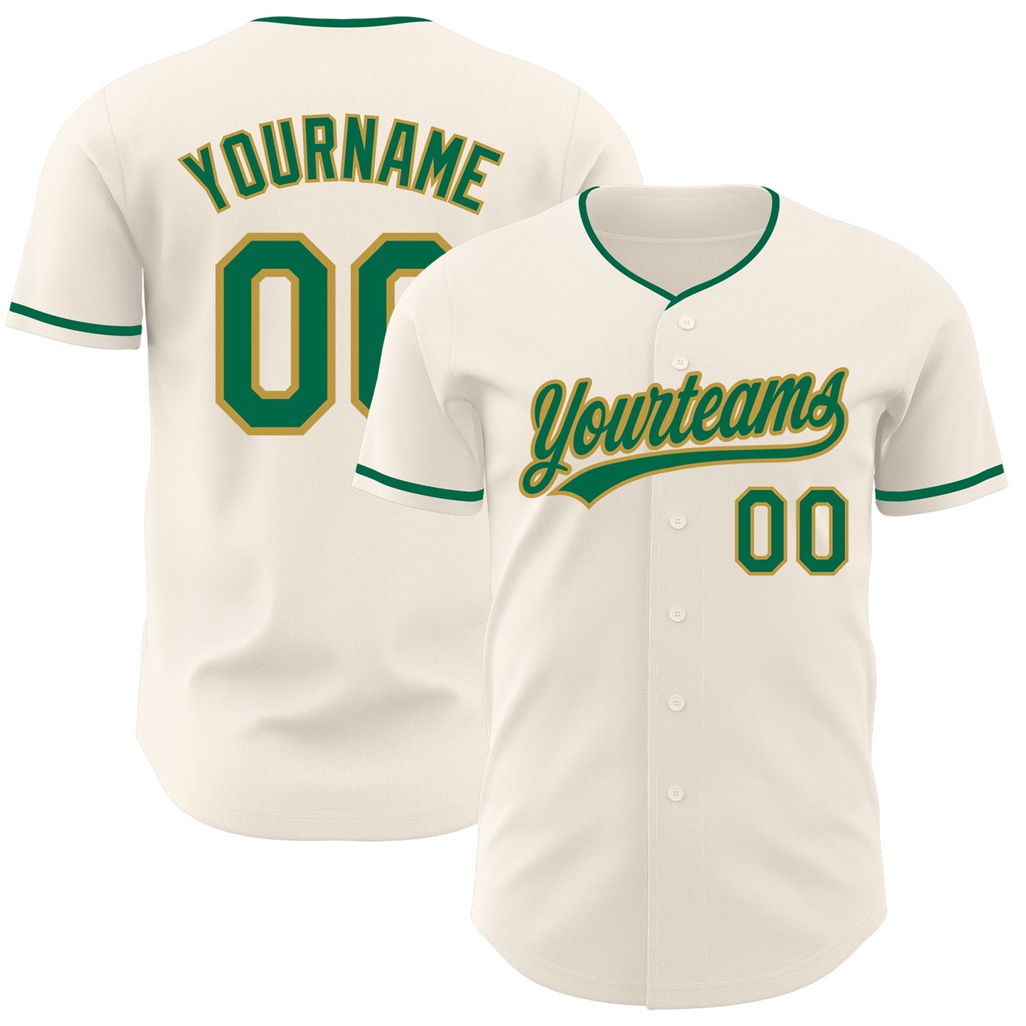 Custom Cream Kelly Green-Old Gold Authentic Baseball Jersey - Main View