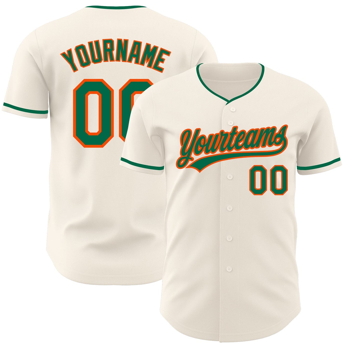 Custom Cream Kelly Green-Orange Authentic Baseball Jersey - Main View