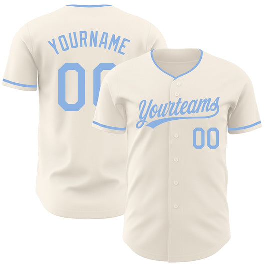 Custom Cream-Light Blue Authentic Baseball Jersey - Main View