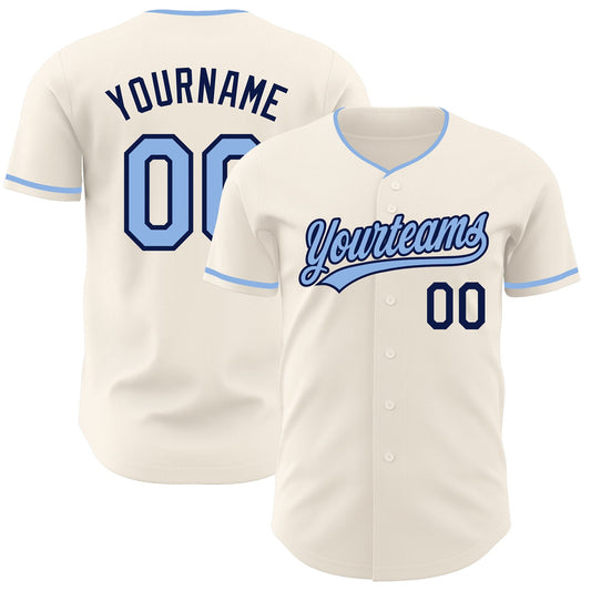 Custom Cream Light Blue-Navy Authentic Baseball Jersey - Main View