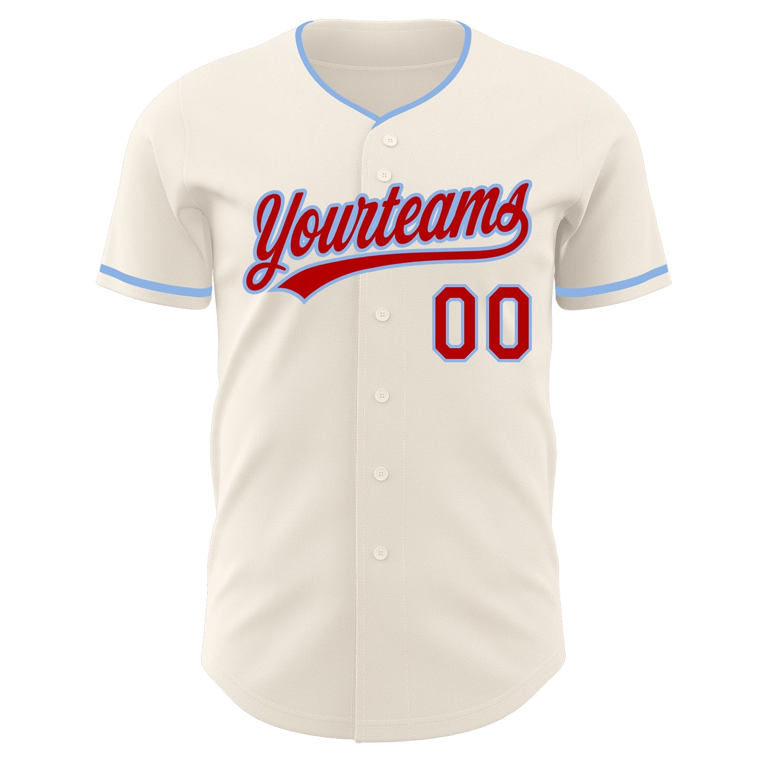 Custom Cream Red-Light Blue Authentic Baseball Jersey view 2