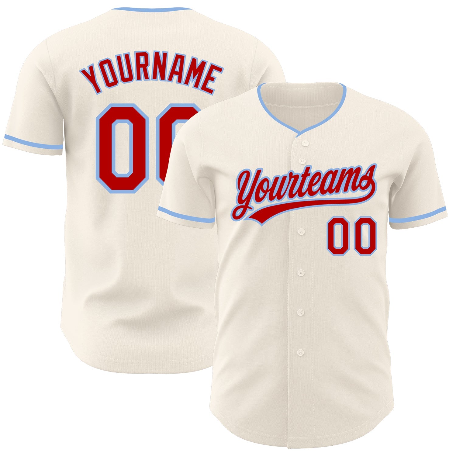 Custom Cream Red-Light Blue Authentic Baseball Jersey - Main View