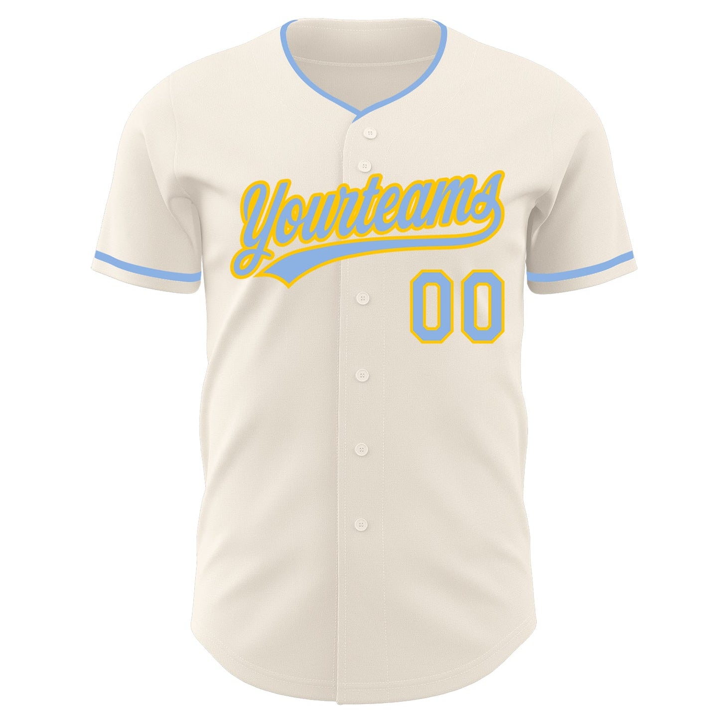 Custom Cream Light Blue-Yellow Authentic Baseball Jersey view 2