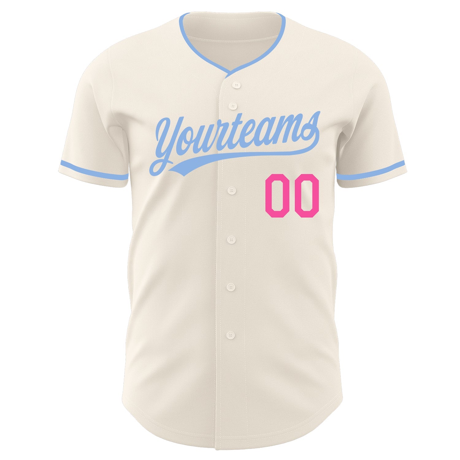 Custom Cream Light Blue-Pink Authentic Baseball Jersey view 2