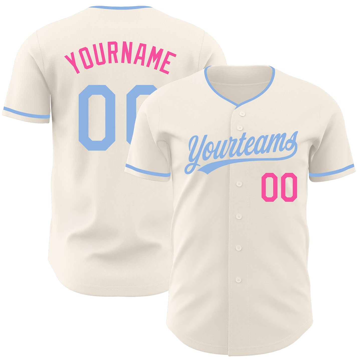 Custom Cream Light Blue-Pink Authentic Baseball Jersey - Main View