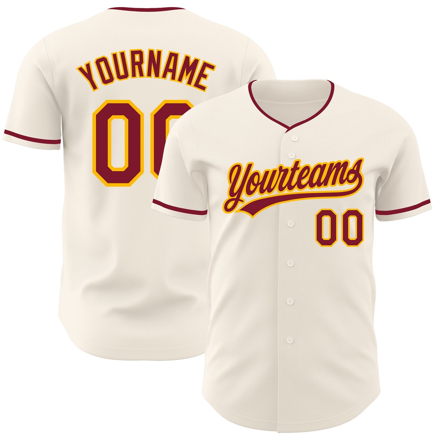 Custom Cream Crimson-Gold Authentic Baseball Jersey - Main View
